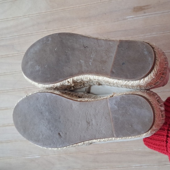ALDO Genuine Leather Slip-On Espadrilles Cream Platform Shoes Comfy Flats - Picture 10 of 11